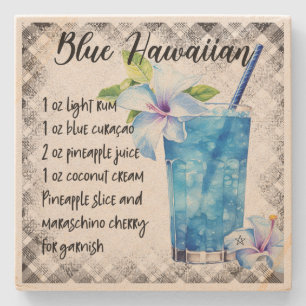 Porta-copo De Pedra Crie Sua Própria Receita de Coquetel Blue Hawaiian