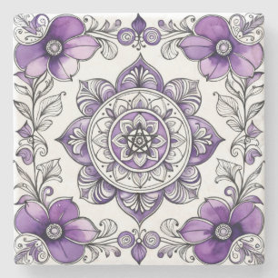 Porta-copo De Pedra Crie Suas Próprias Violetas Roxas Talavera Floral