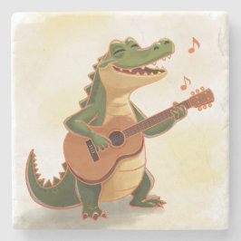 Porta-copo De Pedra Crocodilo Rockeando com Guitarra – Divertido Anima