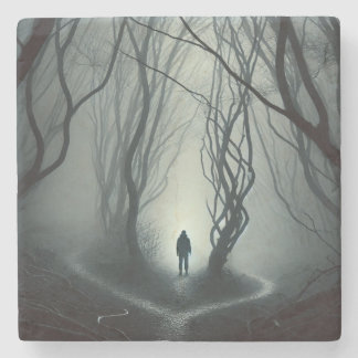 Porta-copo De Pedra Crossroads in the Fog - Gloomy Forest Art Print