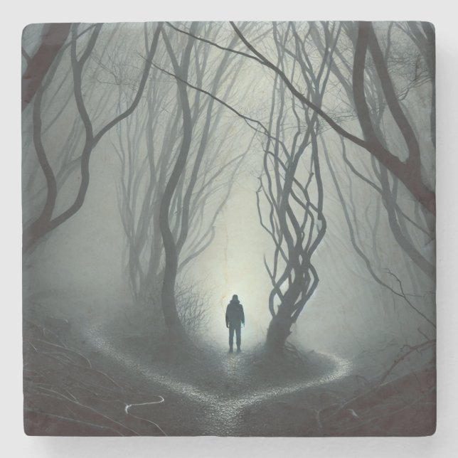 Porta-copo De Pedra Crossroads in the Fog - Gloomy Forest Art Print (Frente)