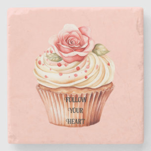 Porta-copo De Pedra Cupcake Rosa Bege Chic