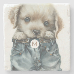 Porta-copo De Pedra Cuppy em Jeans Art Monograma