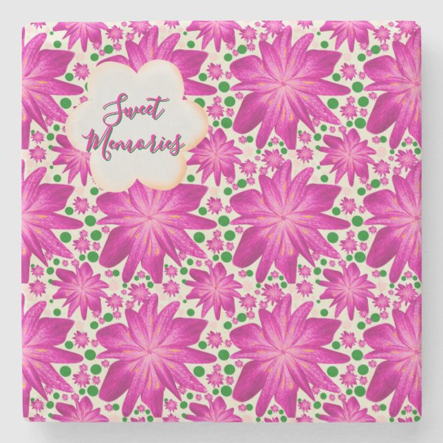 Porta-copo De Pedra Custom Hot Pink Floral Seamless Pattern  (Frente)