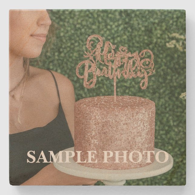 Porta-copo De Pedra Custom Photo Stone Coaster – Birthday (Frente)