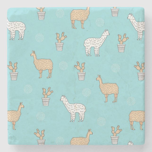 Porta-copo De Pedra Cute Alpaca Llama Cactus Pattern (Frente)