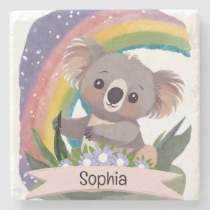 Porta-copo De Pedra Cute Baby Koala Rainbow Nome Personalizado