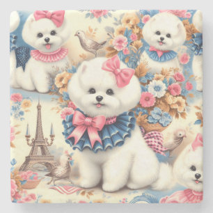 Porta-copo De Pedra Cute Bichon Frisé Seamless