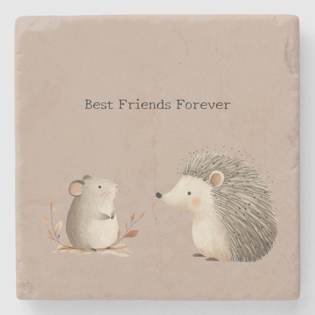 Porta-copo De Pedra Cute Brown Cream Hedgehog Mouse (Frente)