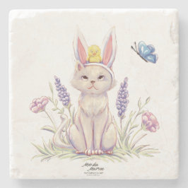 Porta-copo De Pedra Cute Easter Cat with Chick Illustration