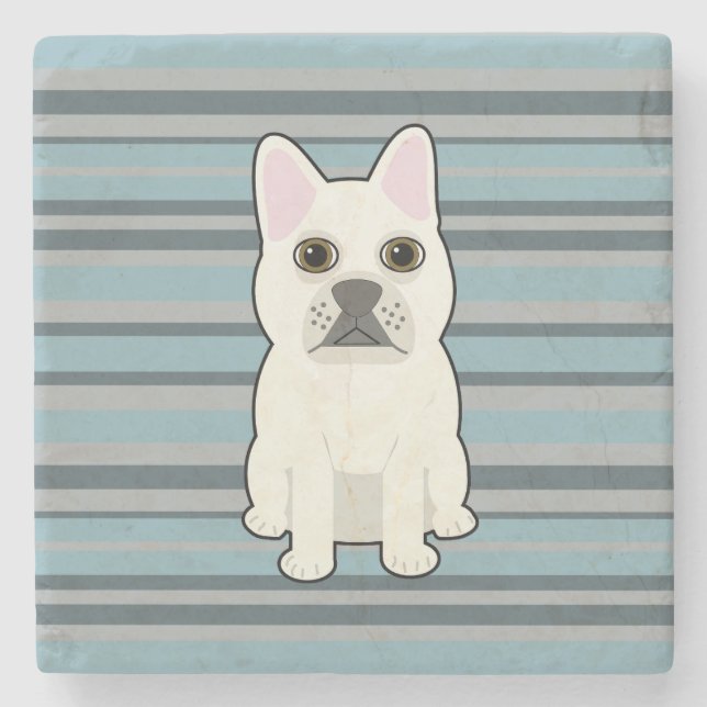 Porta-copo De Pedra Cute French Bulldog Blue Striped (Frente)