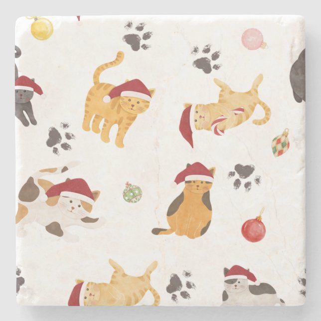 Porta-copo De Pedra Cute Holiday Cat Pattern (Frente)