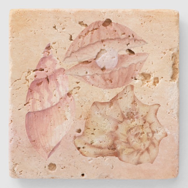 Porta-copo De Pedra Cute nautical background seashell Pink (Frente)