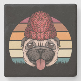 Porta-copo De Pedra Cute Pug na Design do Chapéu de inverno