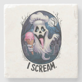 Porta-copo De Pedra Cute Punny Ghost Ice Cream Halloween Coaster