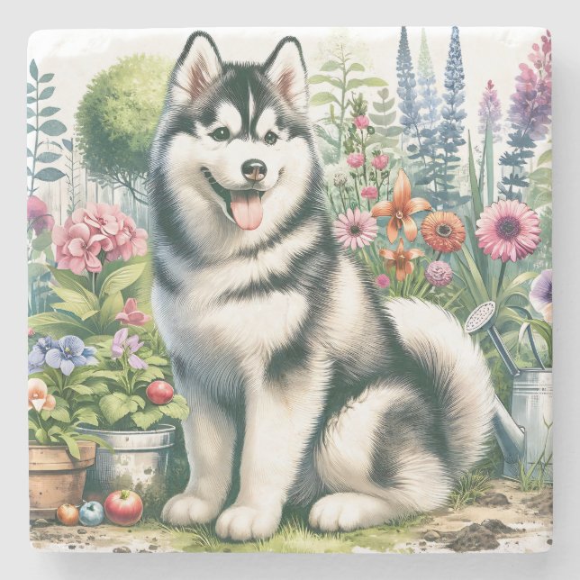 Porta-copo De Pedra Cute Siberian Husky (Frente)