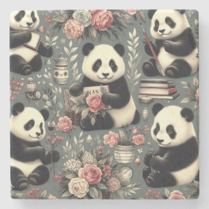 Porta-copo De Pedra Cute Vintage Panda Floral