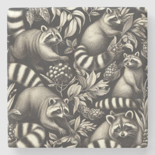 Porta-copo De Pedra Cute Vintage Racoon Seamless