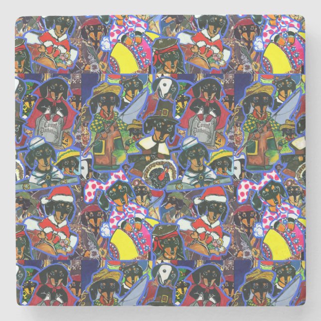 Porta-copo De Pedra Dachshund Cartoons (Frente)