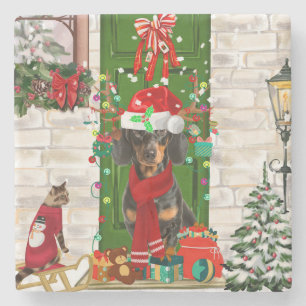 Porta-copo De Pedra Dachshund Dog Christmas
