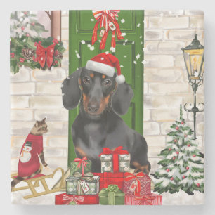 Porta-copo De Pedra Dachshund Dog Christmas