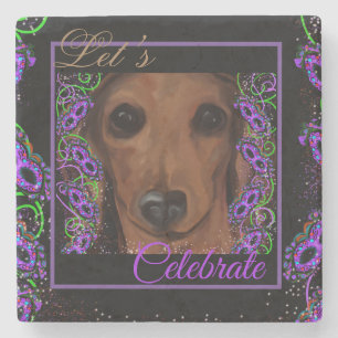 Porta-copo De Pedra Dachshund Vermelho