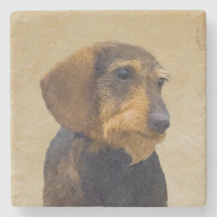 Porta-copo De Pedra Dachshund (Wirehaired): Pintura original de cães