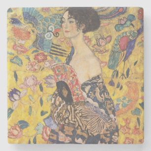Porta-copo De Pedra Dama Art Nouveau Vintage com pintura de leque