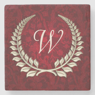 Porta-copo De Pedra damasco vermelho com design de laurel