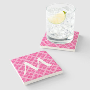 Porta-copo De Pedra Damask marroquino rosa com monograma