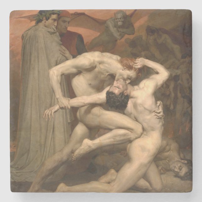 Porta-copo De Pedra Dante e Virgil no Inferno (por Bouguereau) (Frente)