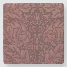 Porta-copo De Pedra Dark Red Acanthus Leaves (por William Morris)