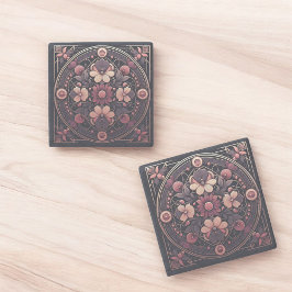 Porta-copo De Pedra Dark Romance Burgundy Art Deco Floral Summer