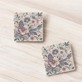 Porta-copo De Pedra Dark Romance Burgundy Art Deco Floral Summer