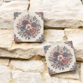 Porta-copo De Pedra Dark Romance Burgundy Art Deco Floral Summer