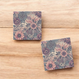 Porta-copo De Pedra Dark Romance Burgundy Art Deco Floral Summer