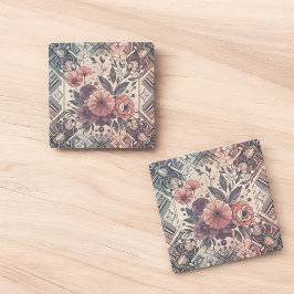 Porta-copo De Pedra Dark Romance Burgundy Art Deco Floral Summer