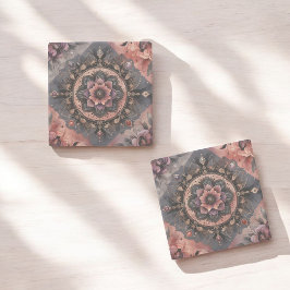 Porta-copo De Pedra Dark Romance Burgundy Art Deco Floral Summer