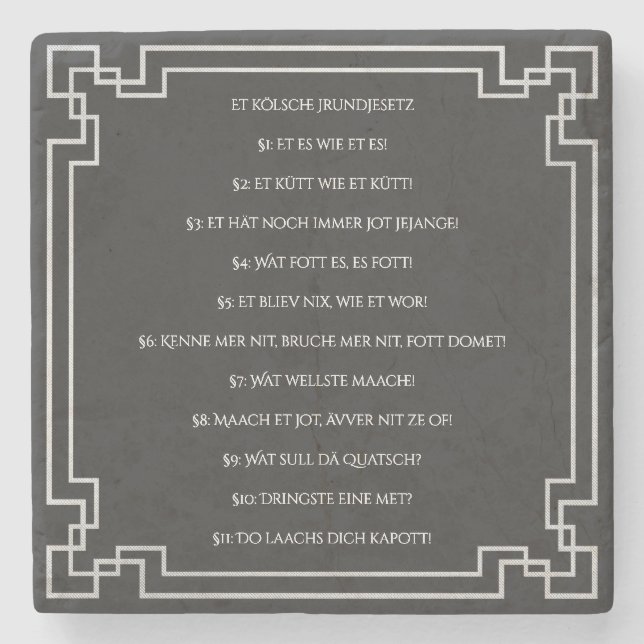 Porta-copo De Pedra Das Kölsche Grundgesetz – Köln Cologne Jugendstil (Frente)