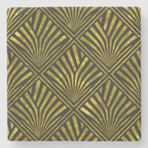 Porta-copo De Pedra Deco Glam: Padrão Dourado e Preto