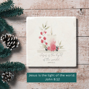 Porta-copo De Pedra Decoração de Fé Cristã Moderna Vela João 8:12