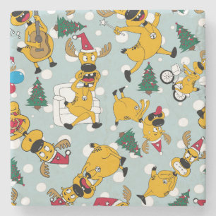 Porta-copo De Pedra Deer Festivo: Design do Padrão de Natal