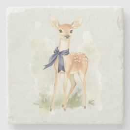 Porta-copo De Pedra Deer with Blue Bow