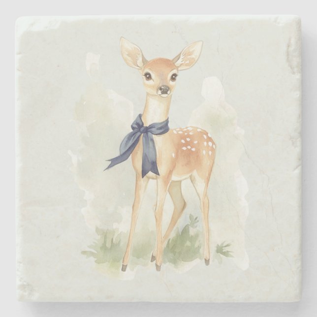 Porta-copo De Pedra Deer with Blue Bow (Frente)