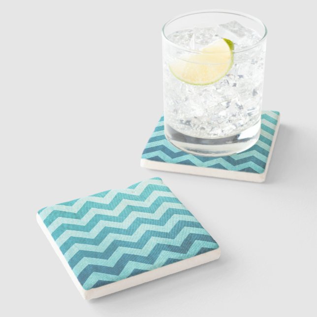 Porta-copo De Pedra Denim Chevron por Shirley Taylor (Lateral)