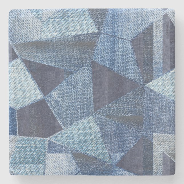 Porta-copo De Pedra Denim Urban: Patchwork Disparada. (Frente)