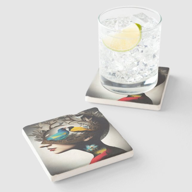 Porta-copo De Pedra Dentro Sua Cabeça Pássaros 2 (Lateral)