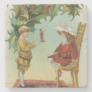 Porta-copo De Pedra Desejo a você um Feliz Natal - cartão postal antig