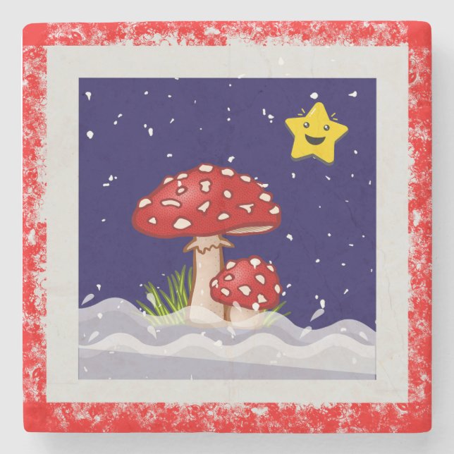 Porta-copo De Pedra Desejos de Natal, dias nevando (Frente)