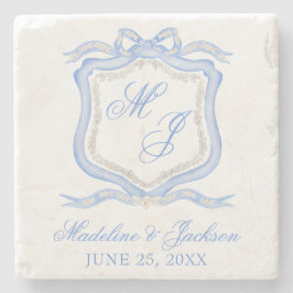 Porta-copo De Pedra Desenhador de Cores Azuis Monogramas Casamento